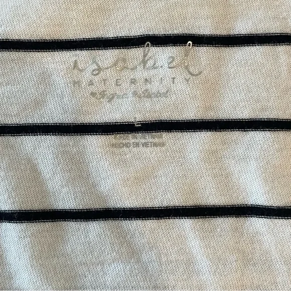 Isabel Maternity Shirt Size Large Black White Short Sleeve V-Neck Side Shirred - Picture 2 of 5